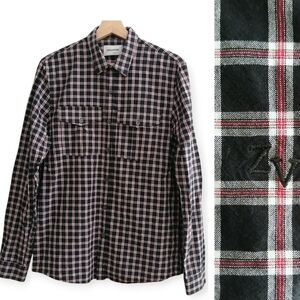 Zadig & Voltaire Men's Thibaut Button Up Red Black Plaid Chest Pockets Large